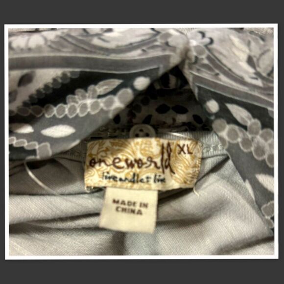 One World Women's Short Sleeve Tee with Fringe Scarf - Picture 2 of 2